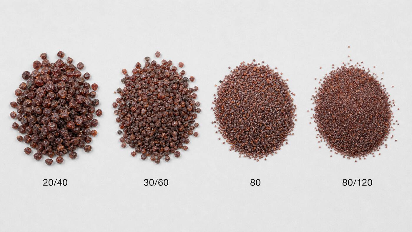 Rummana Garnet mesh grades: 20/40, 30/60, 80, 80/120