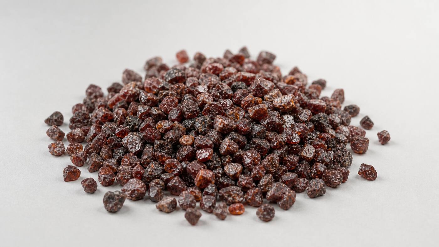 Macro close-up of Rummana Garnet abrasive grains